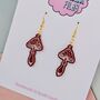 Red Mushroom Illustrated Glitter Earrings, thumbnail 4 of 4