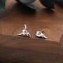 Mismatched Sterling Silver Bird Skull And Bull Skull Stud Earrings, thumbnail 4 of 11