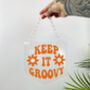 Keep It Groovy Clear Acrylic Banner With Acrylic Chain, thumbnail 1 of 7