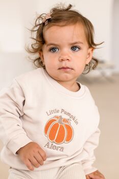 Child's Halloween 'Little Pumpkin' Embroidered Personalised Sweatshirt Jumper, 2 of 8