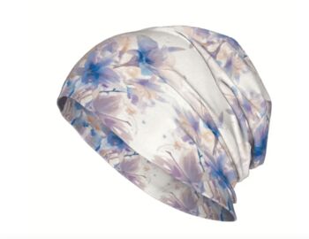 Soft Chemo Headwear Beanie Hat Bandana Lilac Blue Flowers, 6 of 6
