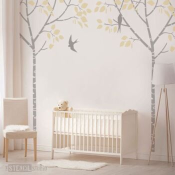 Nursery Birch Tree And Swallows Stencil Pack, 5 of 7