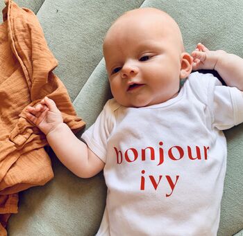 Bonjour, Personalised Babygrow Or T Shirt, 8 of 8