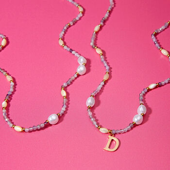 Personalised Initial Pearl And Stone Necklace, 2 of 7