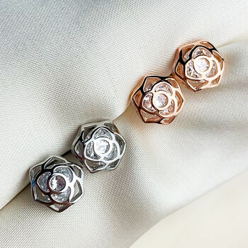 Sterling Silver Rose Bud Stud Earrings, 3 of 6