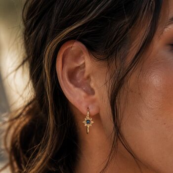 Guiding North Star Birthstone Gold Plated Hoop Earrings Emerald, Sapphire Or Rhodolite, 3 of 11