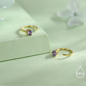 Lilac Amethyst Purple Crystal Huggie Hoop Threader Earrings In Sterling Silver, 4 of 11