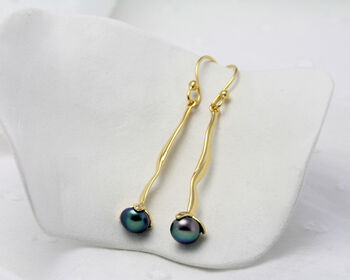 Molten Black Pearl Gold Drop Earrings, 3 of 6