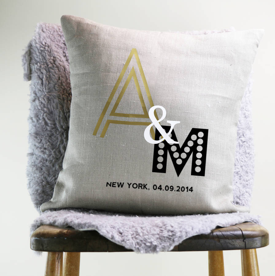 Linen Wedding Initials Cushion Cover By Minna's room
