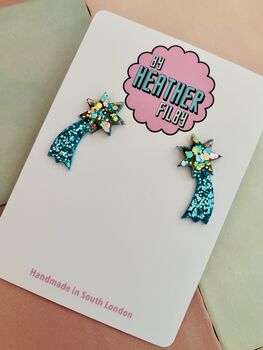 Shooting Star Glitter Drop Earrings / Make A Wish Gift For Friend, 5 of 6