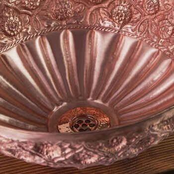 Hand Engraved Copper Vanity Sink, Copper Floral Handcrafted Basin, 6 of 6
