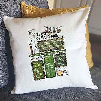90th Birthday Gift For Gardeners Personalised Cushion, 4 of 9