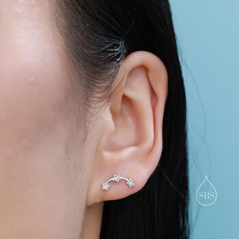 Sterling Silver Small Star Trio Stud Earrings, 6 of 9