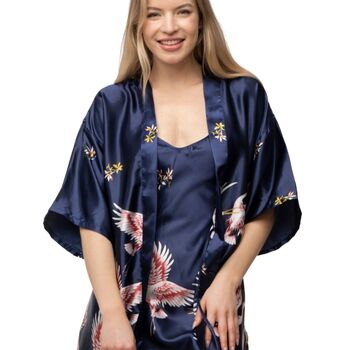 Two Pcs Satin Belted Lace Robe Set Night Wear, 4 of 12