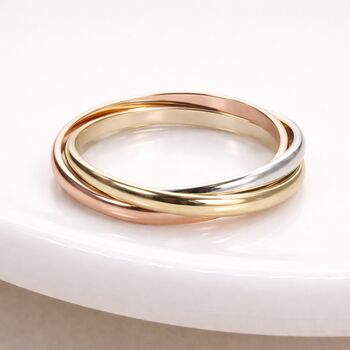Solid Gold Russian Interlinked Trinity Wedding Ring – 2mm, 3 of 5