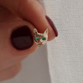 9ct Gold And Emerald Cat Face Earrings, 3 of 3