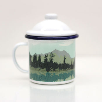 Weekend Explorer Enamel Mug With Lake And Forest Design, 5 of 9
