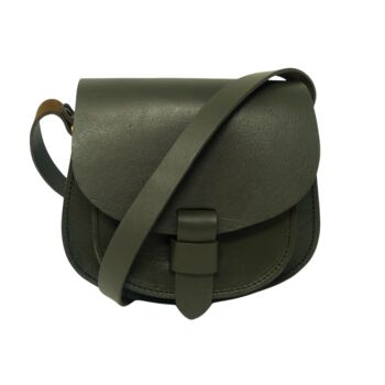 Crossbody Khaki Green Loop Closure Leather Saddle Bag Maya Dark Military Green, 2 of 4