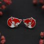 Girls Sterling Silver Red Panda Stud Earrings, thumbnail 3 of 7