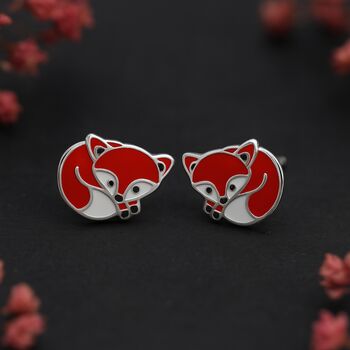Girls Sterling Silver Red Panda Stud Earrings, 3 of 7
