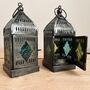 Silver Moroccan Style Lantern Green And Blue Glass, thumbnail 2 of 11