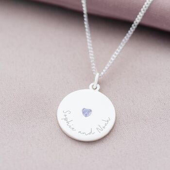 Crystal Heart Birthstone Personalised Disc Necklace, 3 of 9