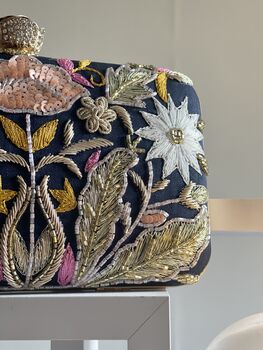 Valleta Blue Embroidered Clutch Made To Order, 7 of 9