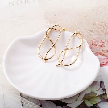 Gold Plated Artistic Abstract Infinity Stud Earrings, 2 of 8