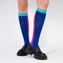 Women's Knee High Glitter Socks Blue Pink Colour Block, thumbnail 1 of 2