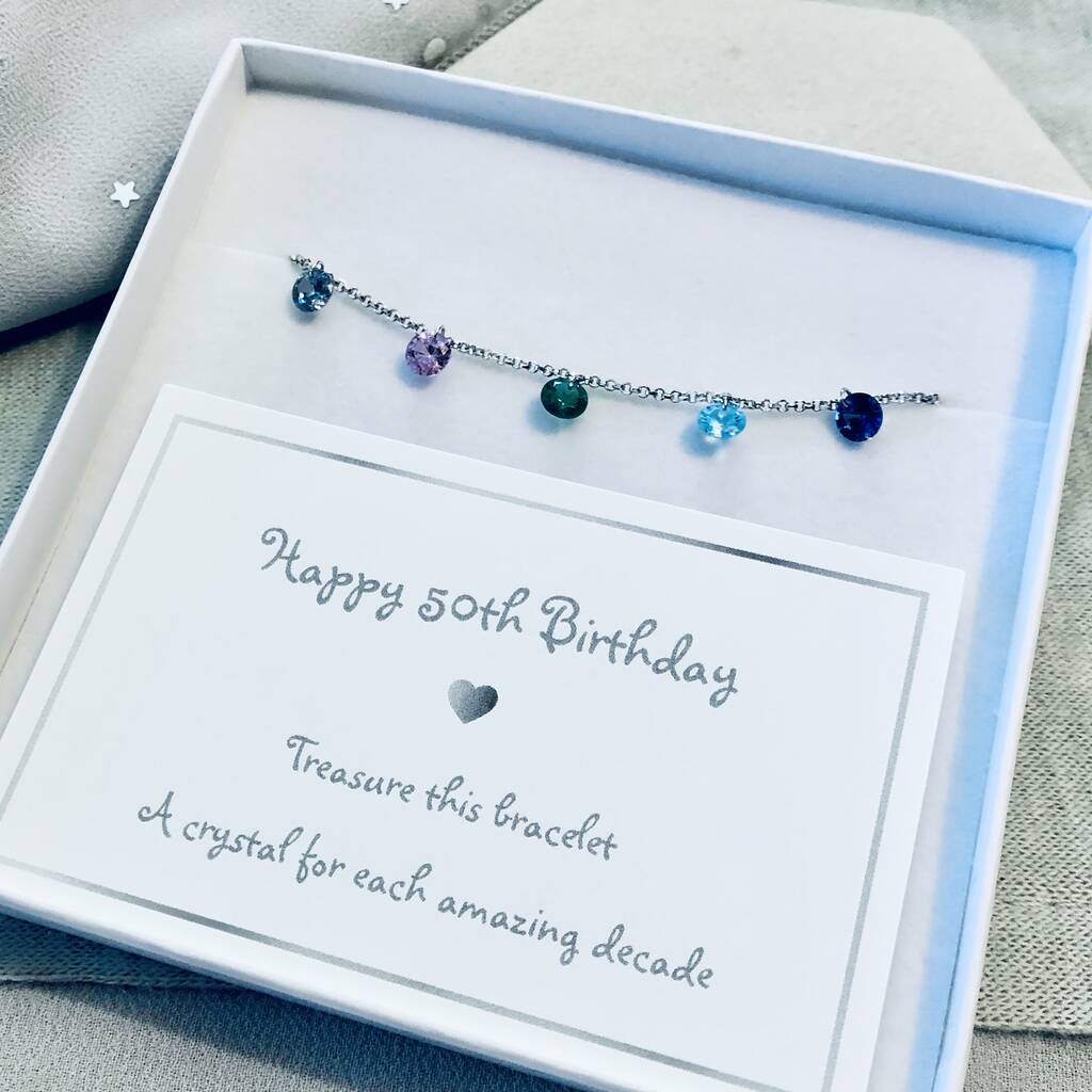 50th Birthday Sterling Silver Crystal Bracelet By My Posh Shop 