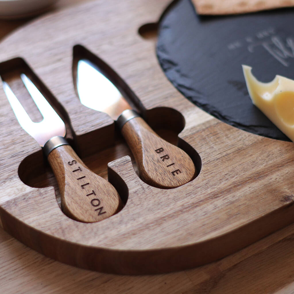 Personalised Slate Mr And Mrs Cheese Board Knife Set By The British Belt Company