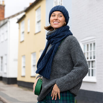 Navy Cable Knit Winter Bobble Hat, 3 of 4