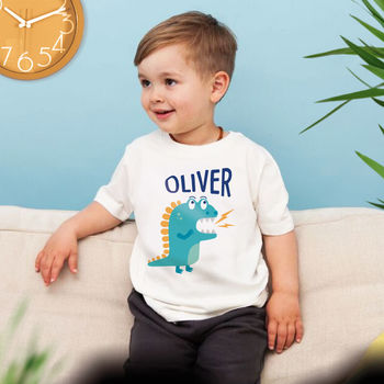 Personalised Dinosaur Baby T Shirt, 2 of 6