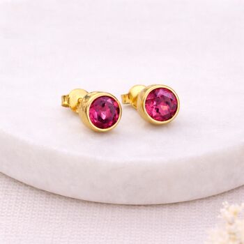 Gold Plated Sterling Silver October Tourmaline Birthstone Stud Earrings – 7mm, 7 of 9
