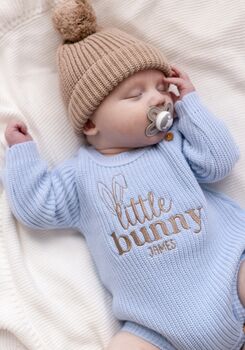Little Bunny Embroidered Personalised New Baby Romper Three Colours Available, 2 of 12