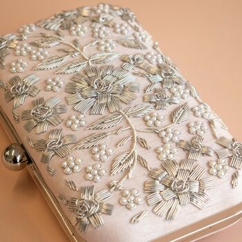 Asha, Nude Pink, Silver Embroidered Clutch, 5 of 5