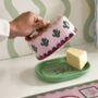 Pink And Green Cactus Design Butter Dish, thumbnail 1 of 3