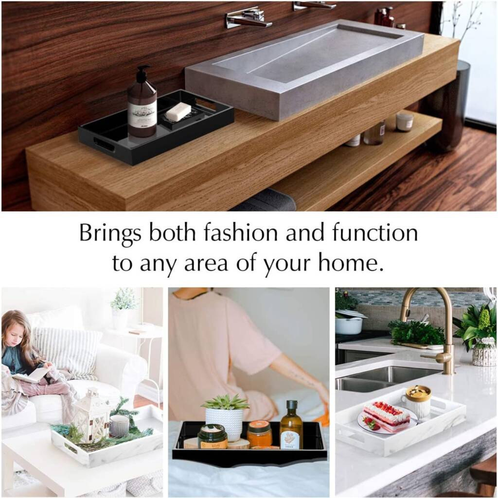 White Marble Look Vanity Tray With Handles By Momentum