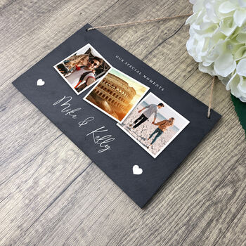 Personalised Couples Photo Slate Hanging Sign 25 X 15cm, 3 of 5