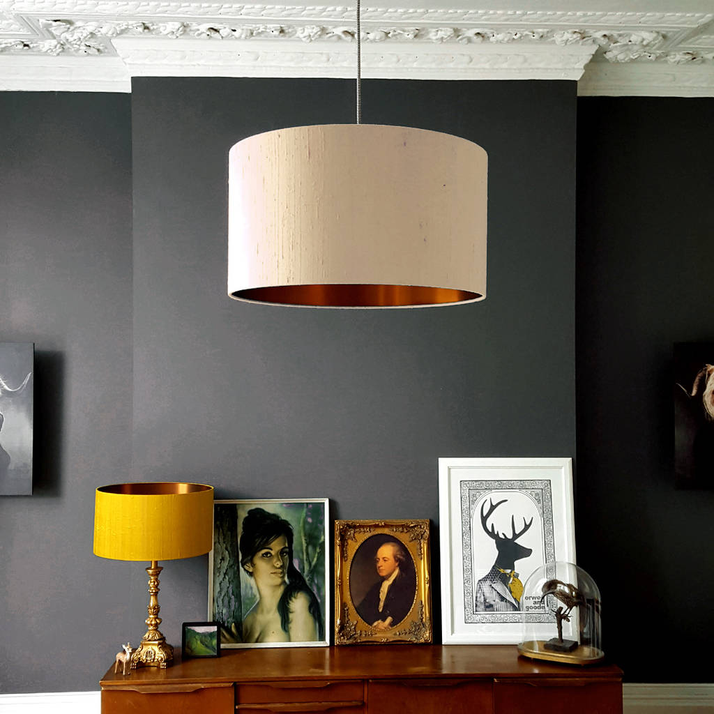 Pebble Silk Lampshades With Copper Or Gold Lining By Love Pebble Silk Lampshades With Copper Or Gold Lining By Love