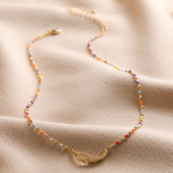 Rainbow Beaded Feather Charm Necklace In Gold Plating, 5 of 7
