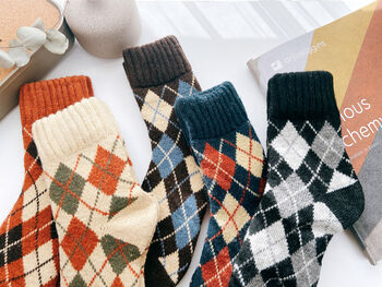 Extra Thick Argyle Check Wool Socks For Men, 6 of 11