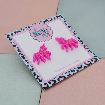 Unicorn Glitter Resin Stud Earrings Pink, Blue And Silver, 4 of 12