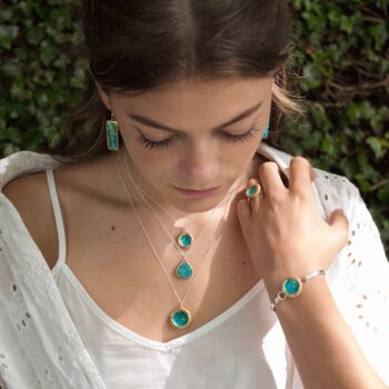 Large Round Emerald Turquoise Lagoon Adjustable Ring, 4 of 8