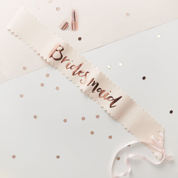 Two Pink And Rose Gold Bridesmaid Hen Party Sashes, 2 of 3