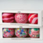 Trio Of Baubles In Swedish Design Filled With A Choice Of Swedish Chocolates, Swedish Candy Or Chocolate Truffles, Glögg + Carola + Kalle, thumbnail 2 of 9