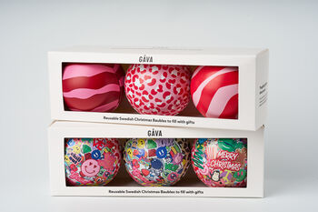 Trio Of Baubles In Swedish Design Filled With A Choice Of Swedish Chocolates, Swedish Candy Or Chocolate Truffles, Glögg + Carola + Kalle, 2 of 9