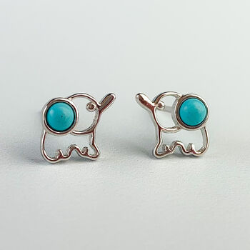 Sterling Silver Turquoise Elephant Stud Earrings, 4 of 6