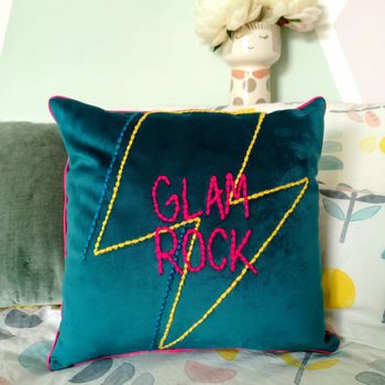 Glam Rock Embroidered Velvet Cushion, 2 of 5