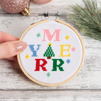 Merry Christmas Cross Stitch Kit Three Inch Hoop, 2 of 5